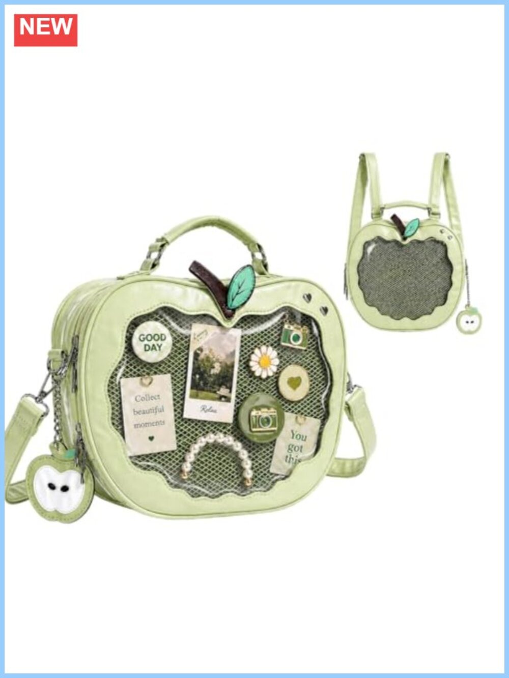 PU Leather Ita Bag Crossbody Pin Display Apple Purse